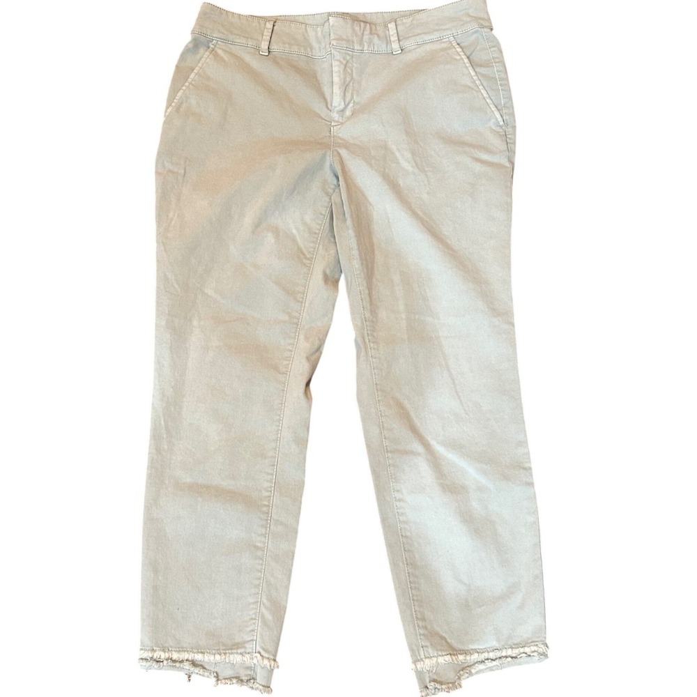 LOFT Chino Pants Women's Aqua Green Frayed Raw Hem Straight Leg Trousers 10